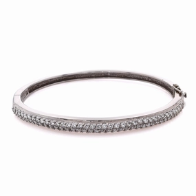 Estate 14 Karat White Gold Hinged Diamond Bangle Bracelet