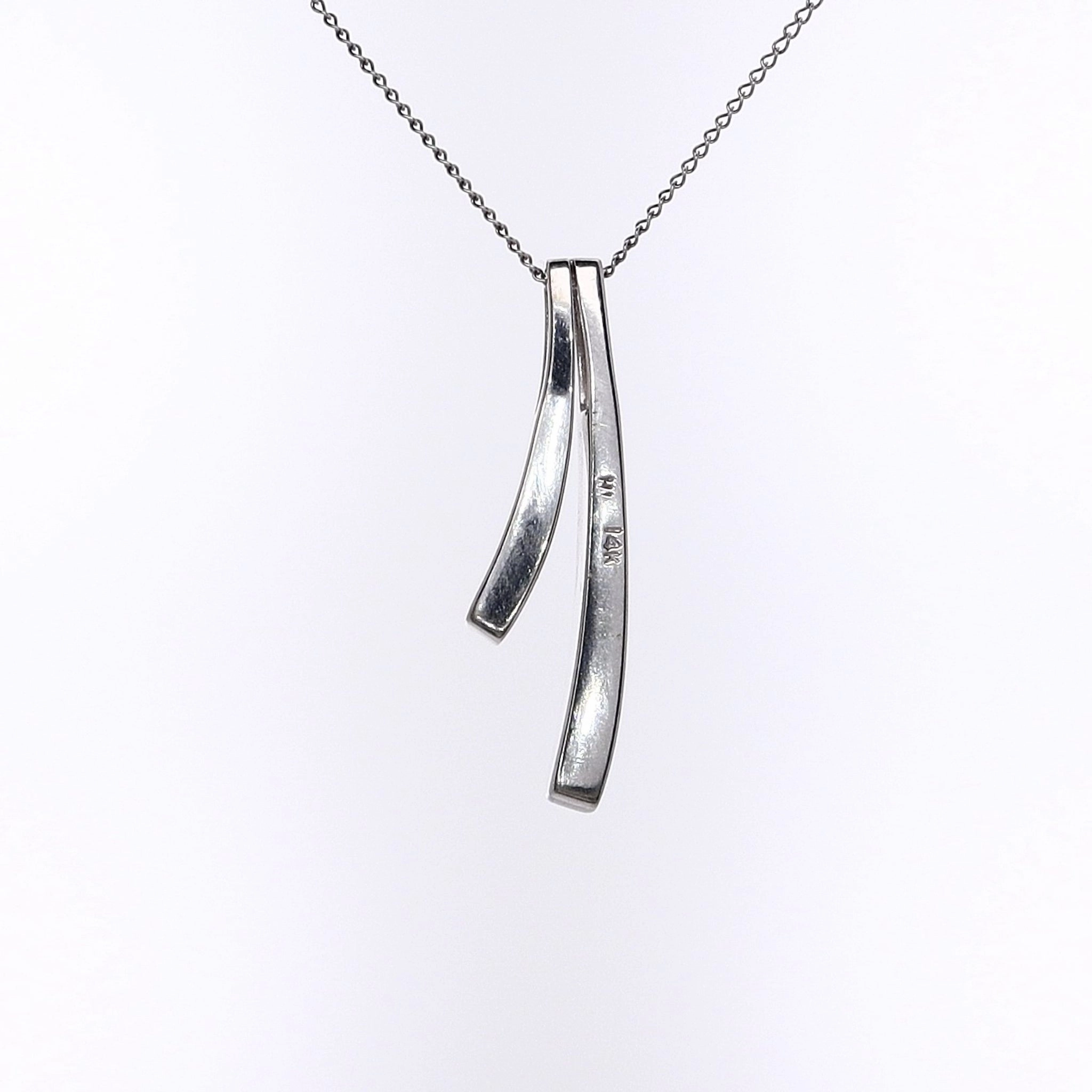 Estate 14 Karat White Gold Inverted "V" Diamond Slide Pendant