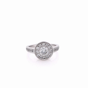 Estate 14 Karat White Gold Milgrain and Diamond Engagement Ring