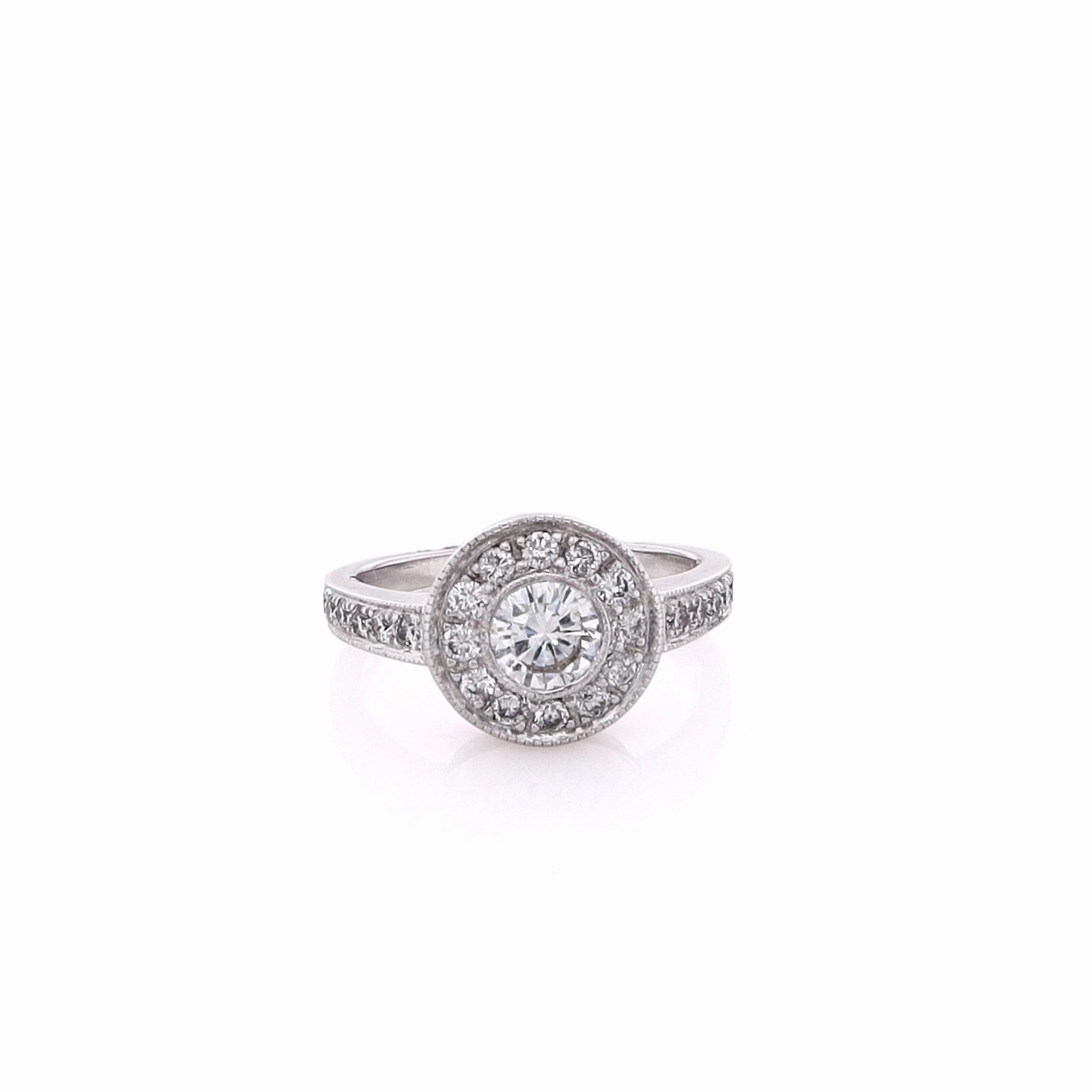 Estate 14 Karat White Gold Milgrain and Diamond Engagement Ring