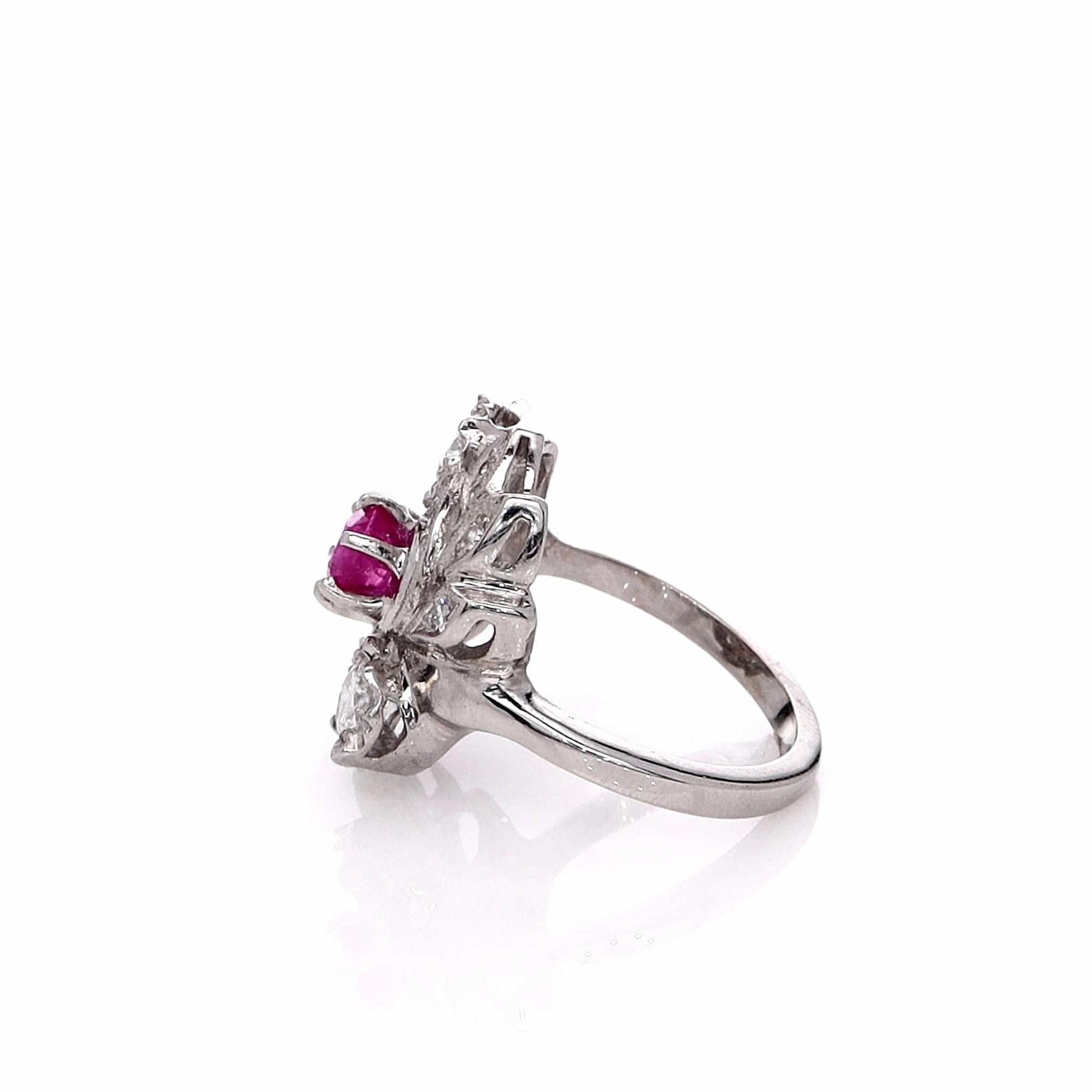 Estate 14 Karat White Gold Ruby & Diamond Cocktail Ring