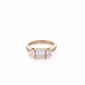 Estate 14 Karat Yellow 3 Across Diamond Engagement Ring with GIA Certification 3425537868