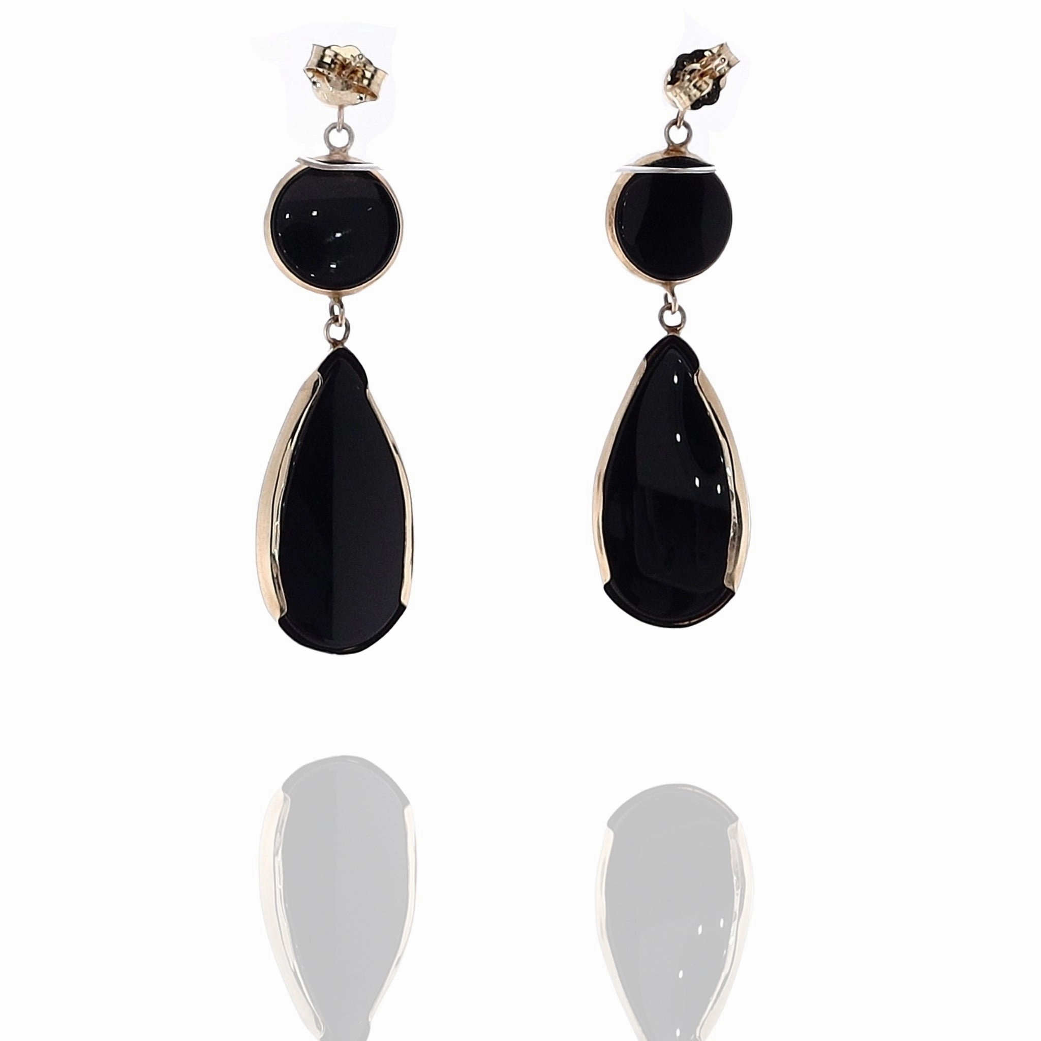 Estate 14 Karat Yellow Gold Black Onyx Drop Earrings
