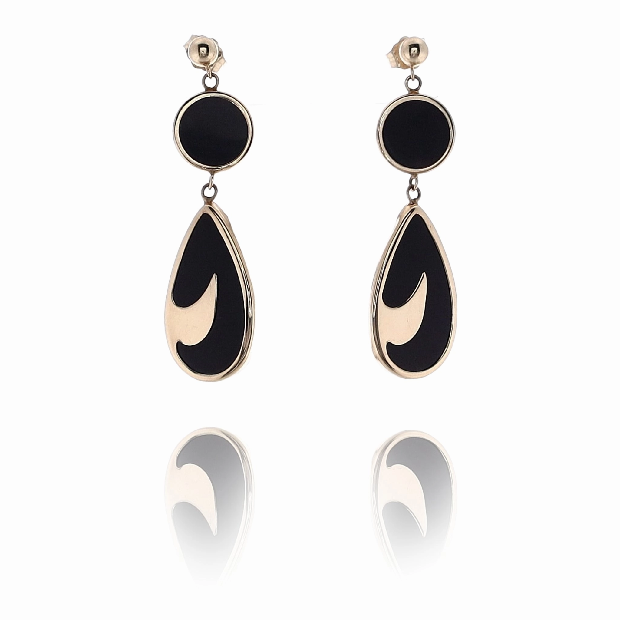 Estate 14 Karat Yellow Gold Black Onyx Drop Earrings