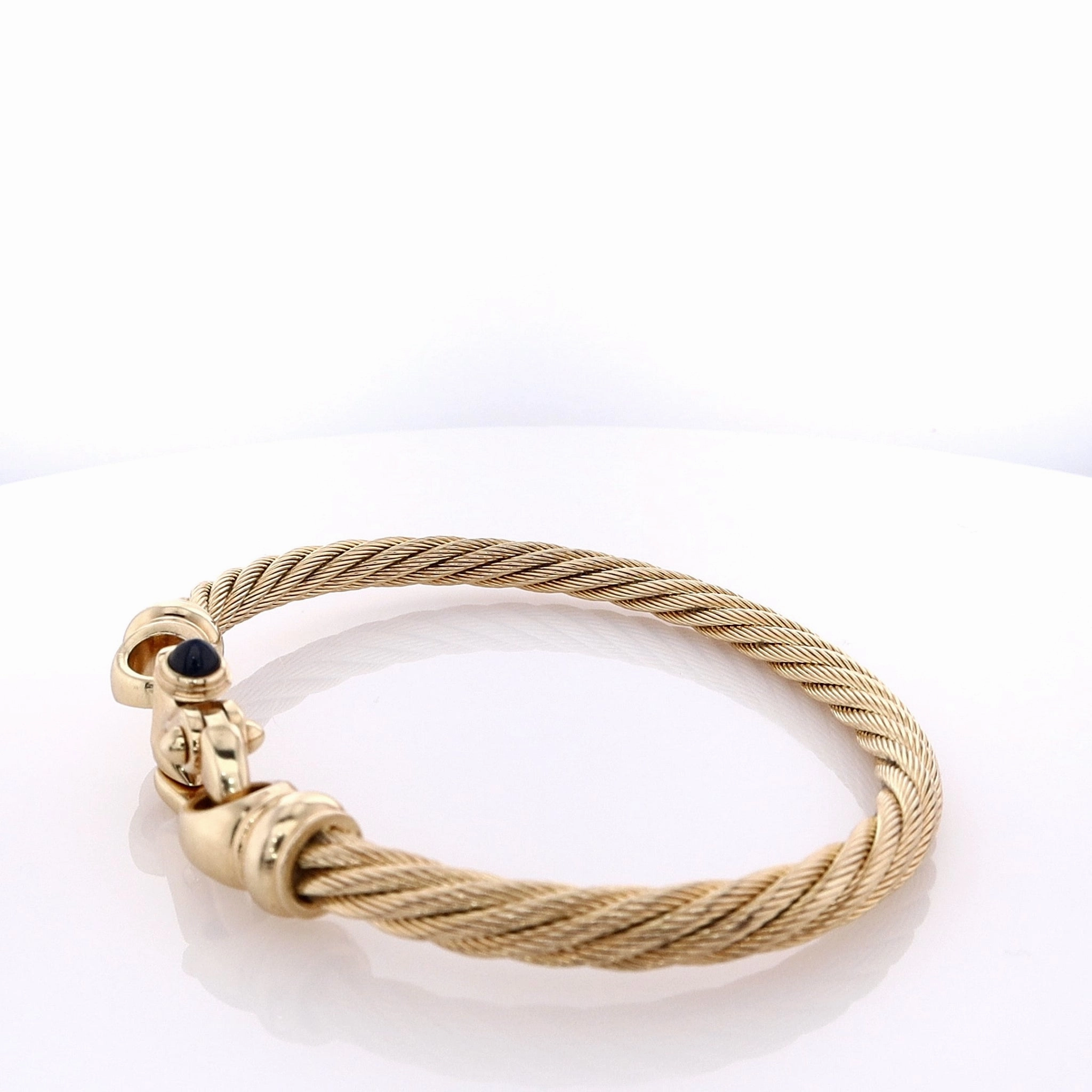 Estate 14 Karat Yellow Gold Cable Wire Sapphire Bracelet