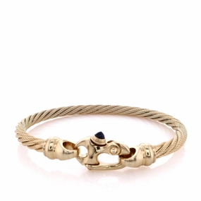 Estate 14 Karat Yellow Gold Cable Wire Sapphire Bracelet