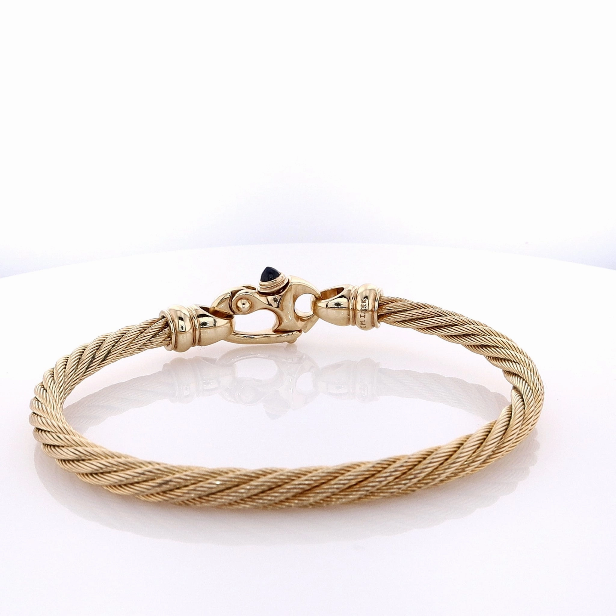 Estate 14 Karat Yellow Gold Cable Wire Sapphire Bracelet