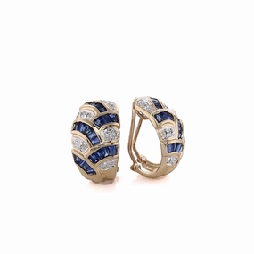 Estate 14 Karat Yellow Gold Diamond and Sapphire Clip-On Hoop Earrings