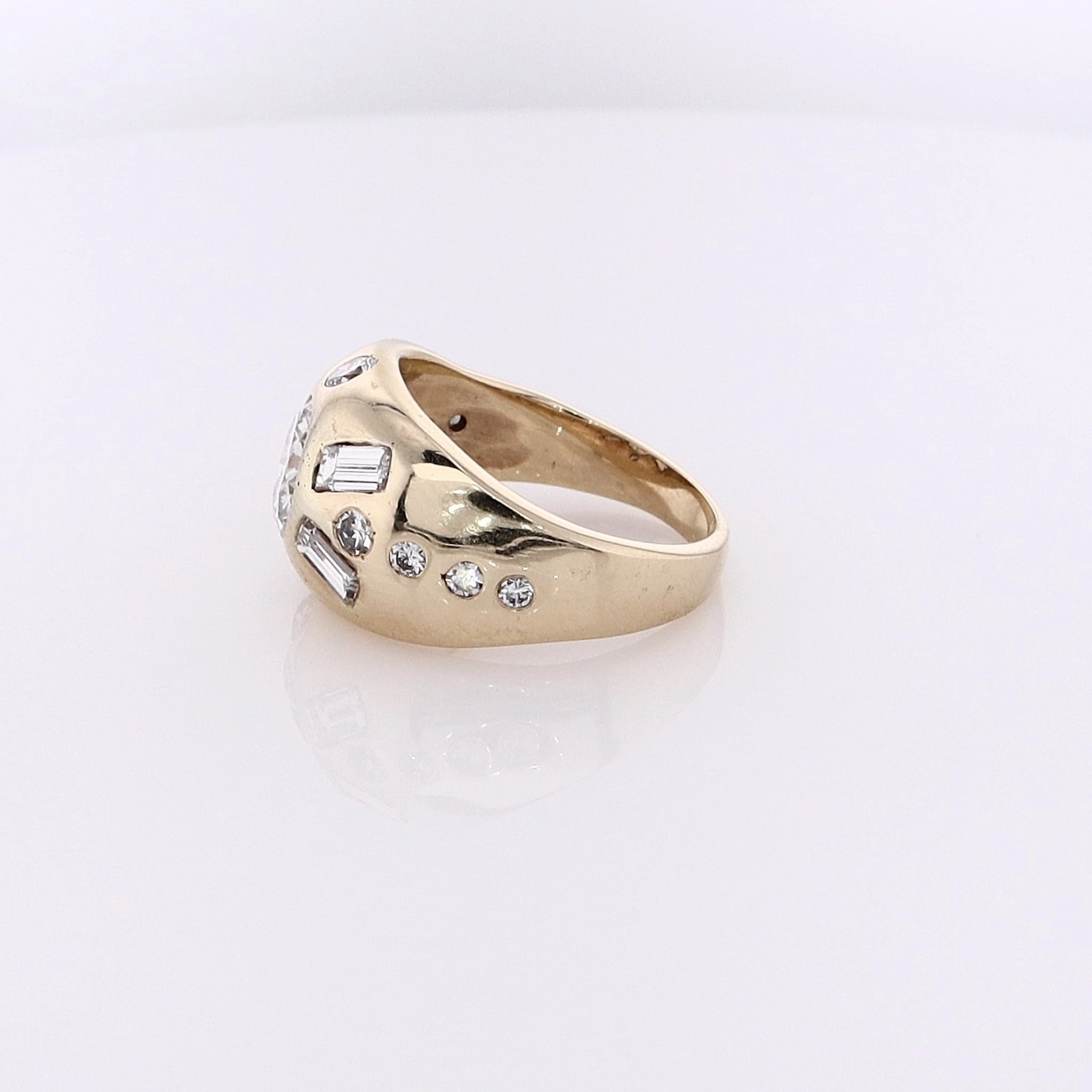 Estate 14 Karat Yellow Gold Domed Head Diamond Ring