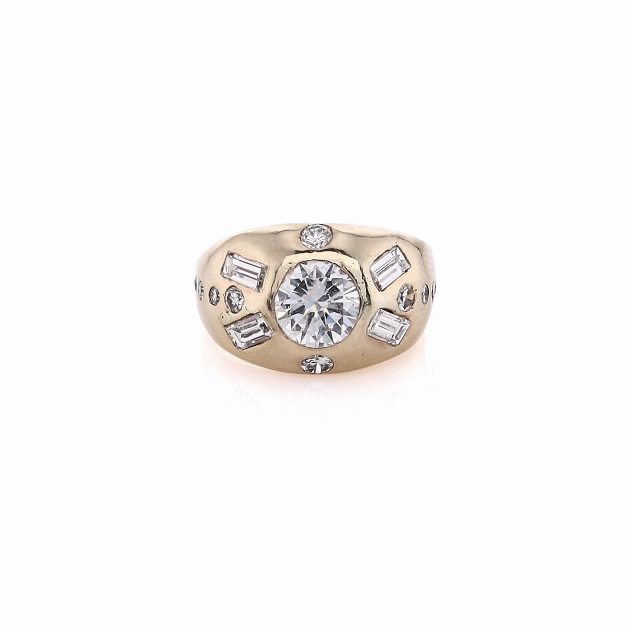 Estate 14 Karat Yellow Gold Domed Head Diamond Ring