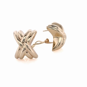 Estate 14 Karat Yellow Gold Double X Design Omega Backed Earrings