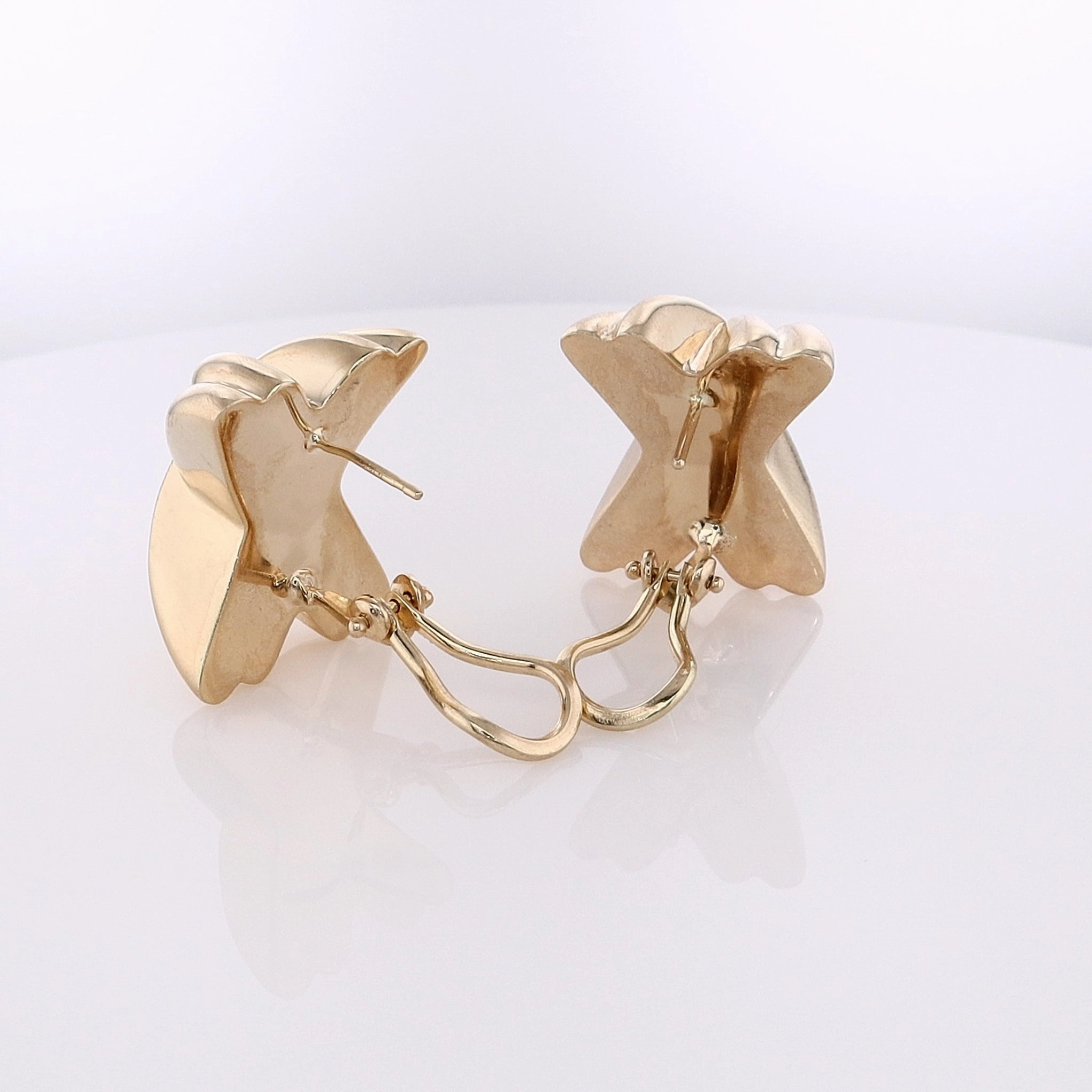 Estate 14 Karat Yellow Gold Double X Design Omega Backed Earrings