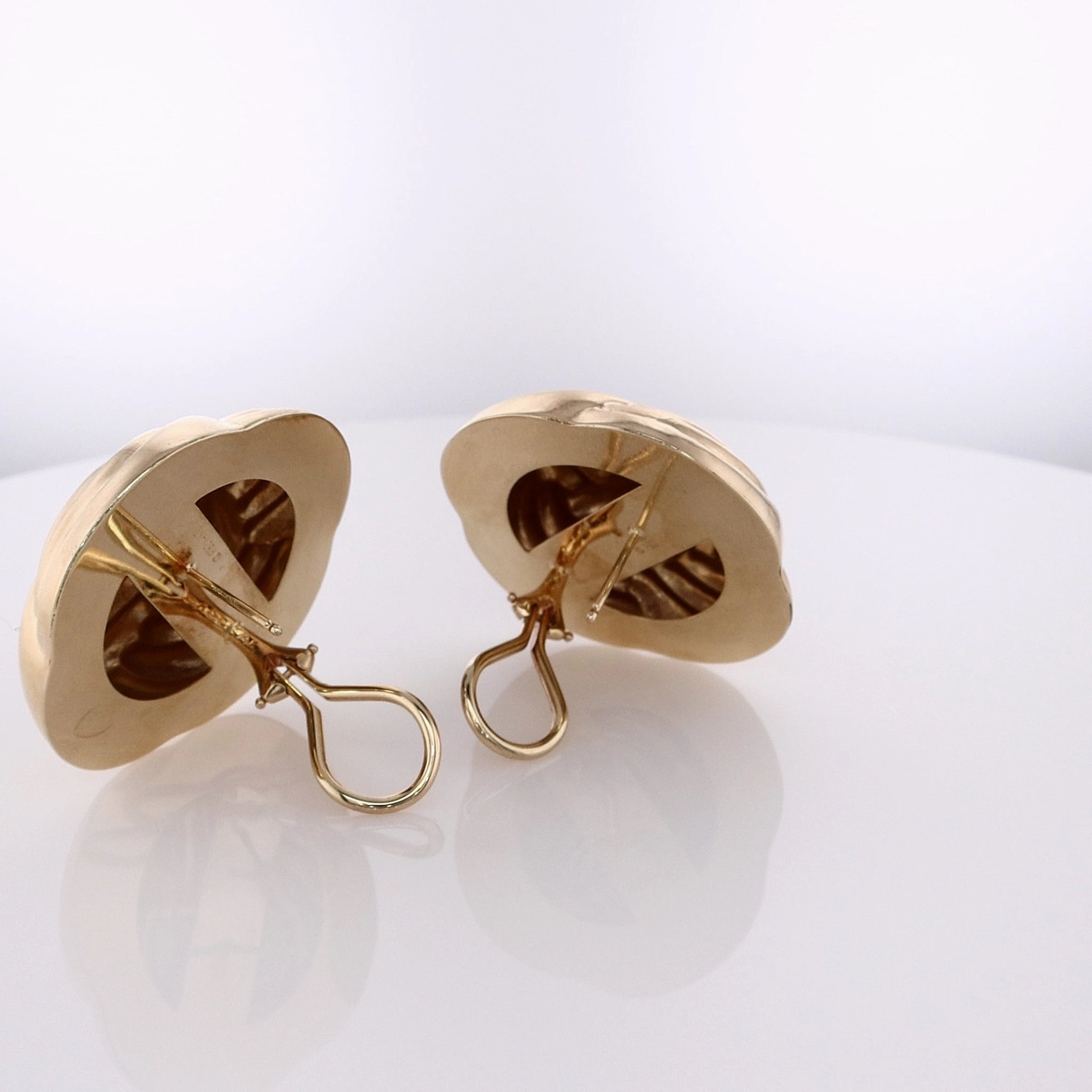 Estate 14 Karat Yellow Gold Large Basket Weave Knot Design Omega Backed Earrings