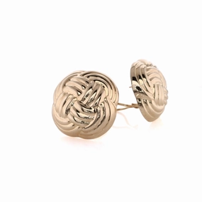 Estate 14 Karat Yellow Gold Large Basket Weave Knot Design Omega Backed Earrings