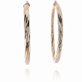 Estate 14 Karat Yellow Gold Large Twist Design Hoop Earrings