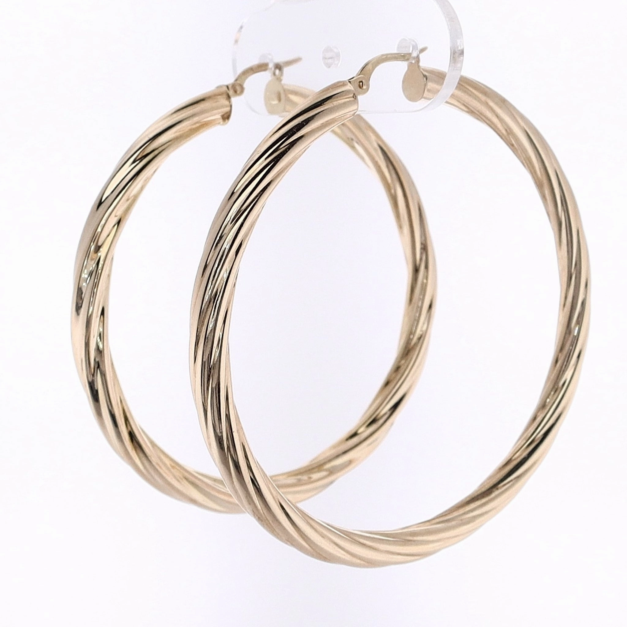 Estate 14 Karat Yellow Gold Large Twist Design Hoop Earrings