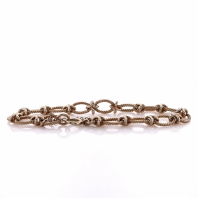 Estate 14 Karat Yellow Gold Oval Cable Links Alternating Polished X Bracelet W/Safety Chain