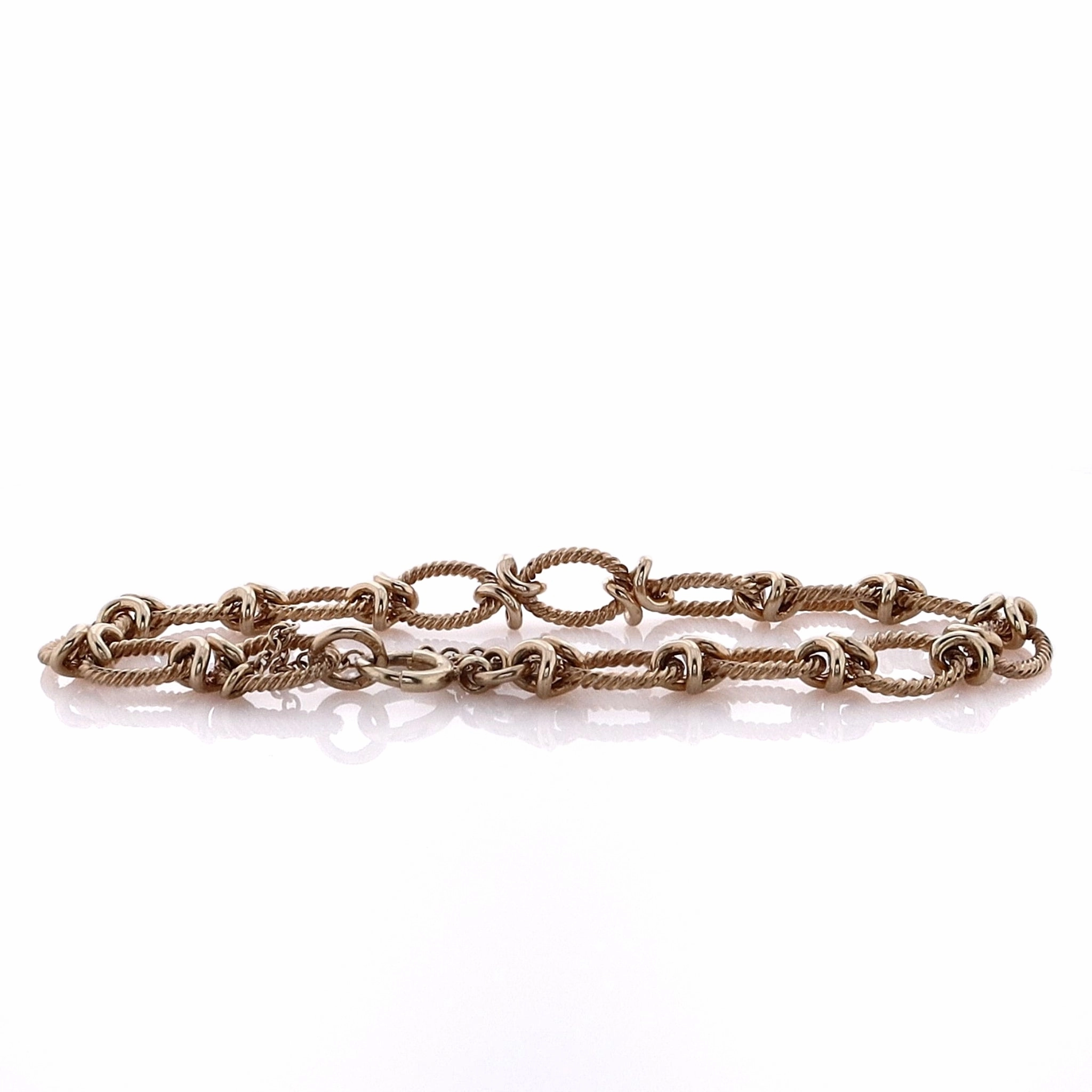 Estate 14 Karat Yellow Gold Oval Cable Links Alternating Polished X Bracelet W/Safety Chain