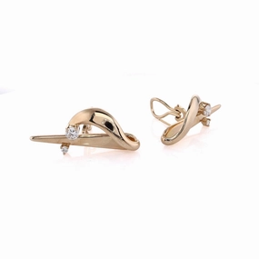Estate 14 Karat Yellow Gold Polished Freeform Diamond Omega Back Earrings