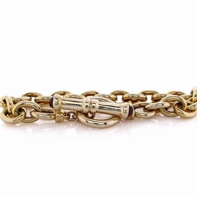 Estate 14 Karat Yellow Gold Polished Oval Link Garnet Bracelet