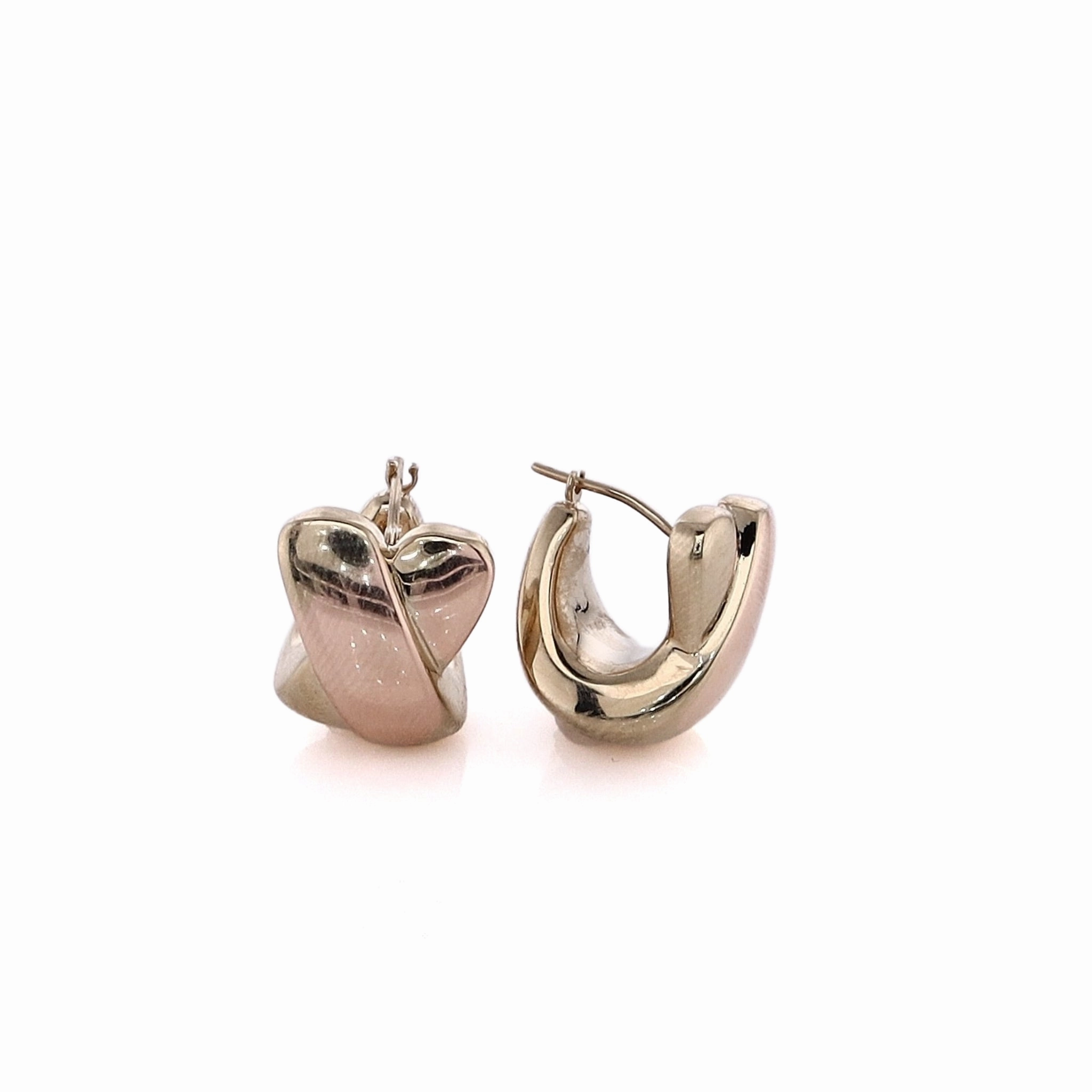 Estate 14 Karat Yellow Gold Polished "X" Design Hoop Earrings