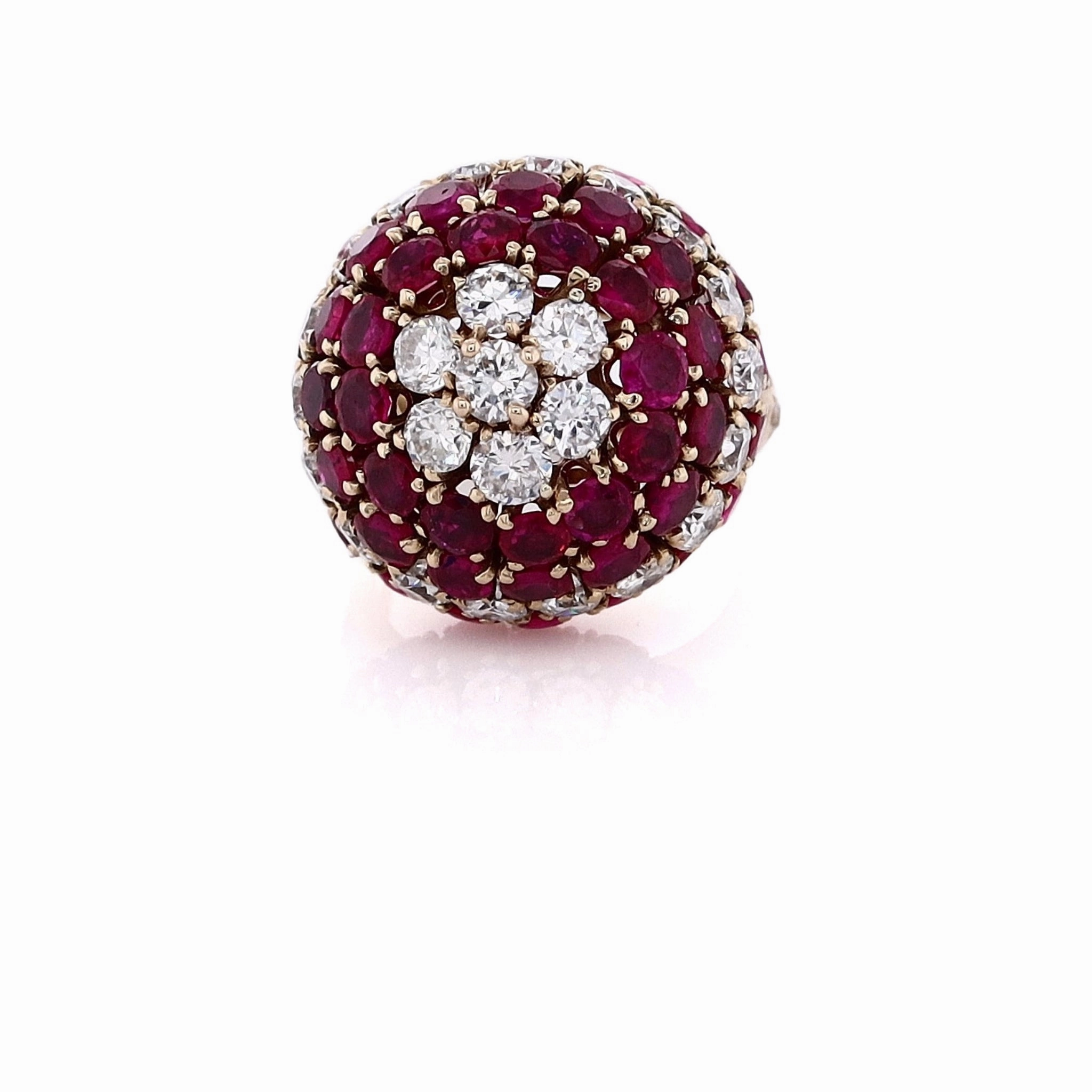 Estate 14 Karat Yellow Gold Ruby and Diamond Domed Ring