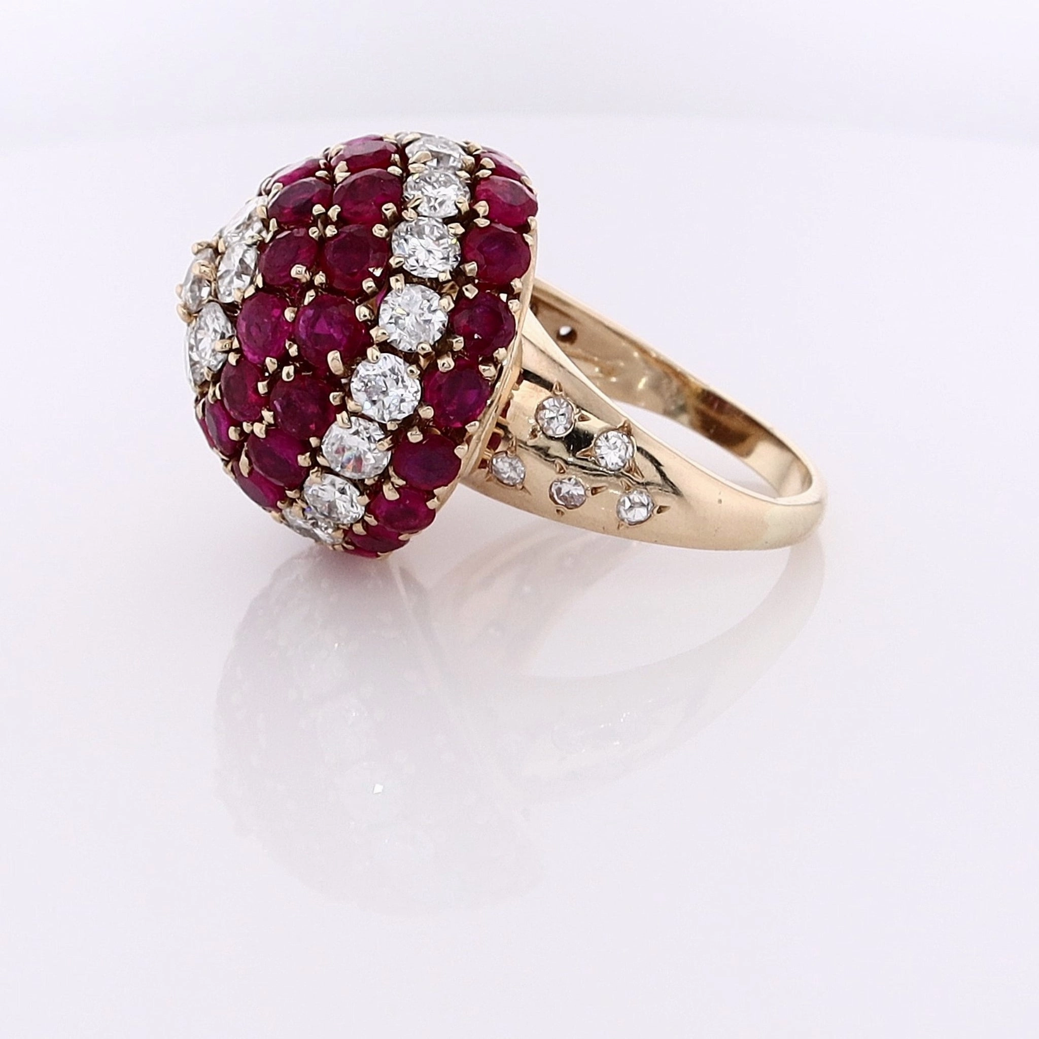 Estate 14 Karat Yellow Gold Ruby and Diamond Domed Ring