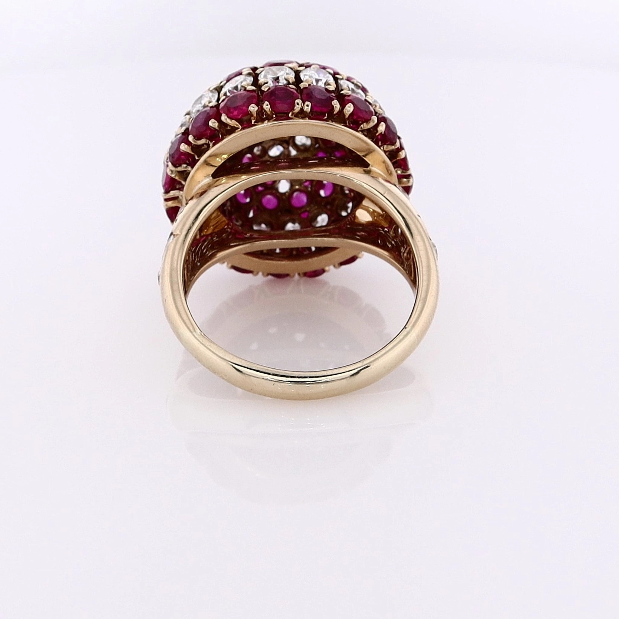 Estate 14 Karat Yellow Gold Ruby and Diamond Domed Ring
