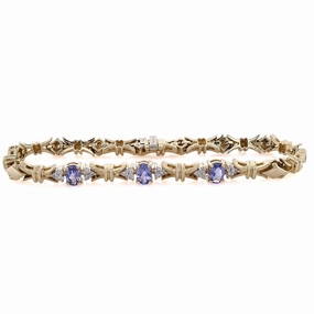 Estate 14 Karat Yellow Gold Tanzanite and Diamond Bracelet