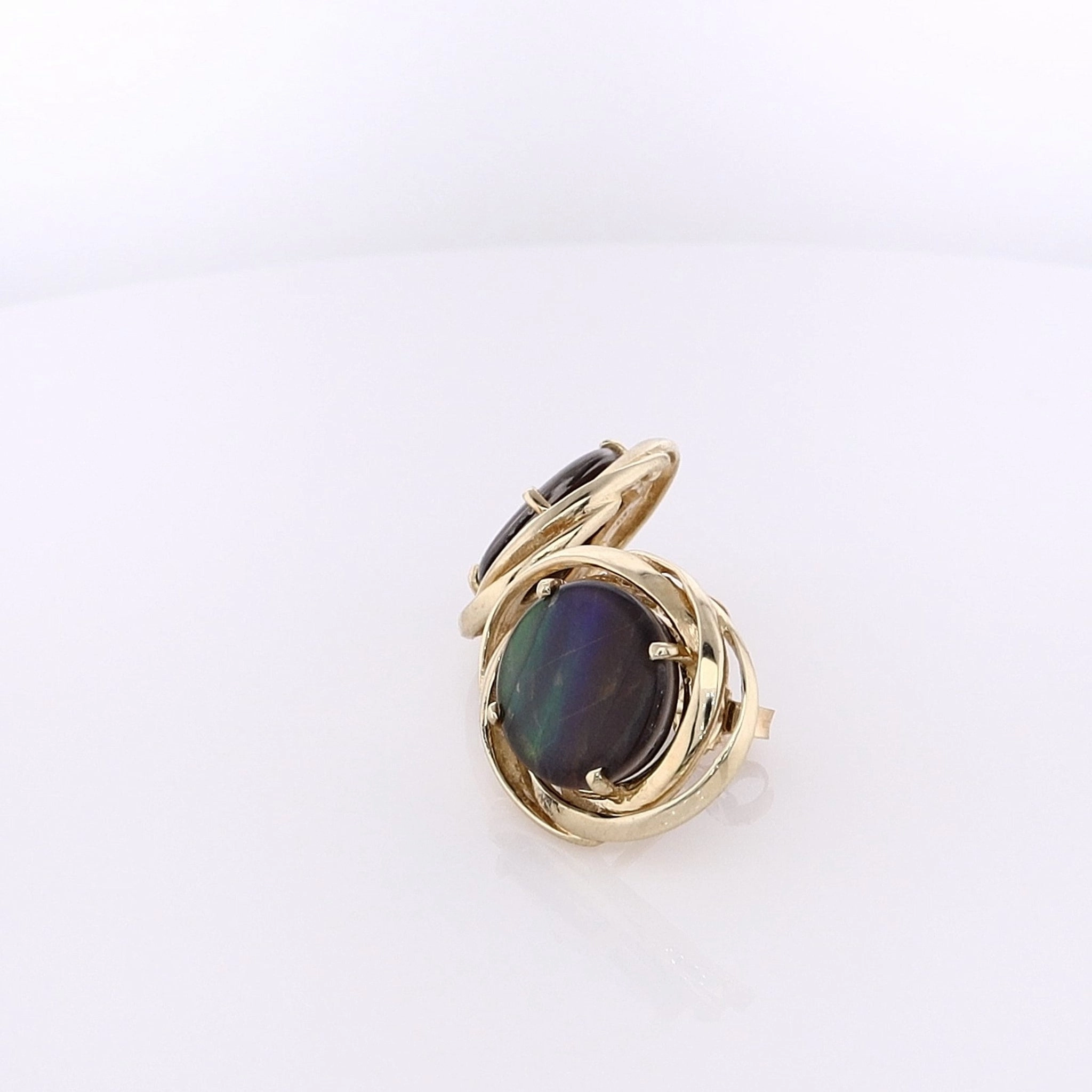 Estate 14 Karat Yellow Gold Triplet Gold Bordered Ammolite Earrings