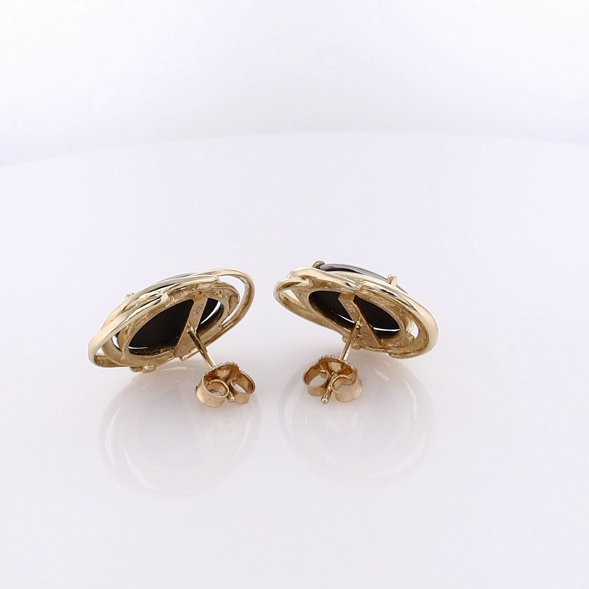 Estate 14 Karat Yellow Gold Triplet Gold Bordered Ammolite Earrings