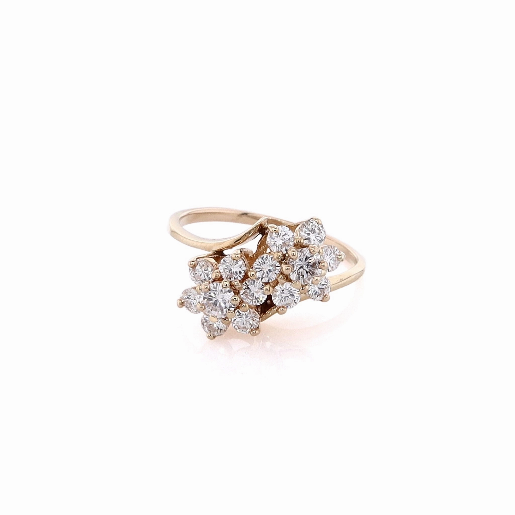 Estate 14 Kart Yellow Gold Double Flower Head Design Diamond Ring
