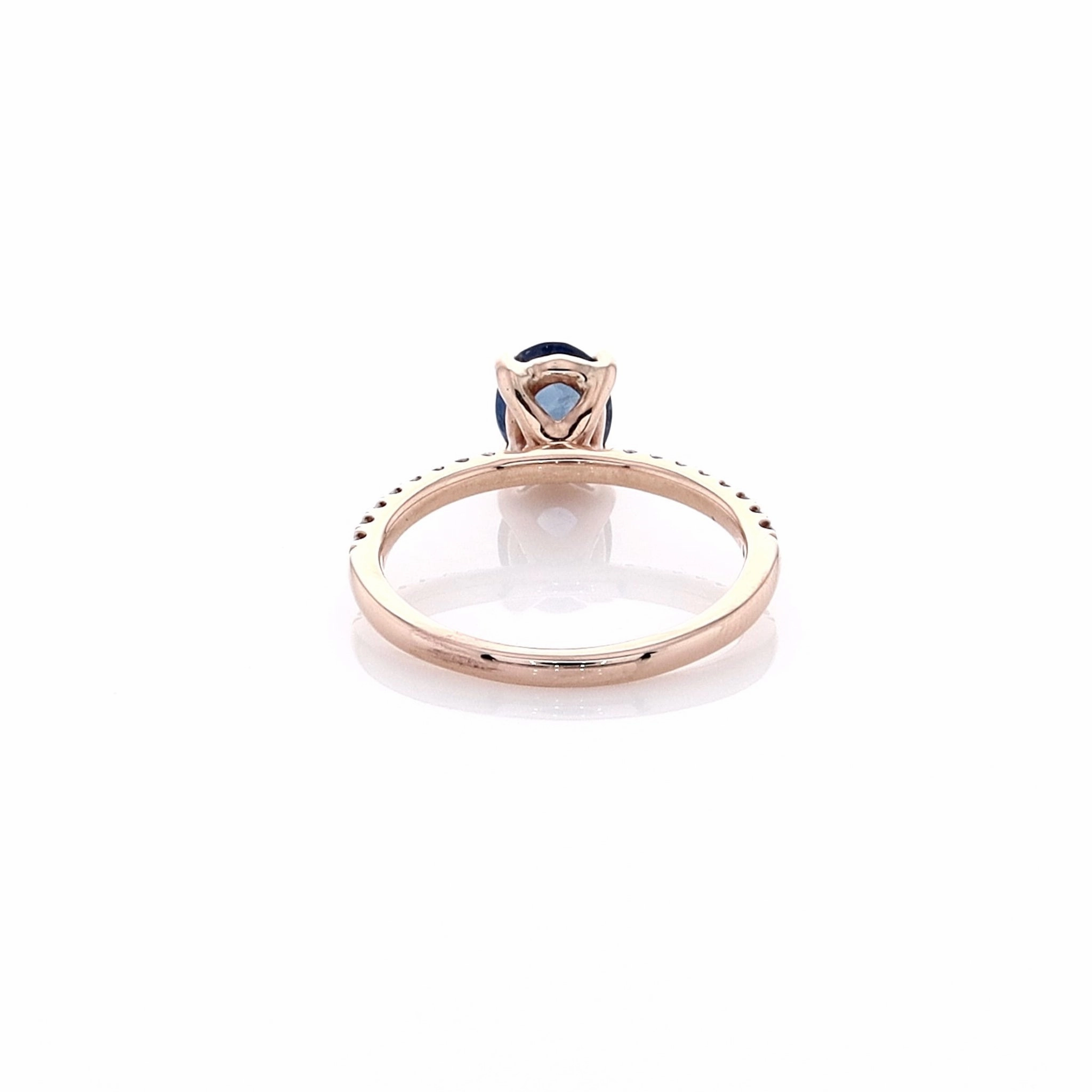 Estate 14k Rose Gold Oval Sapphire Micropave Gemstone Ring