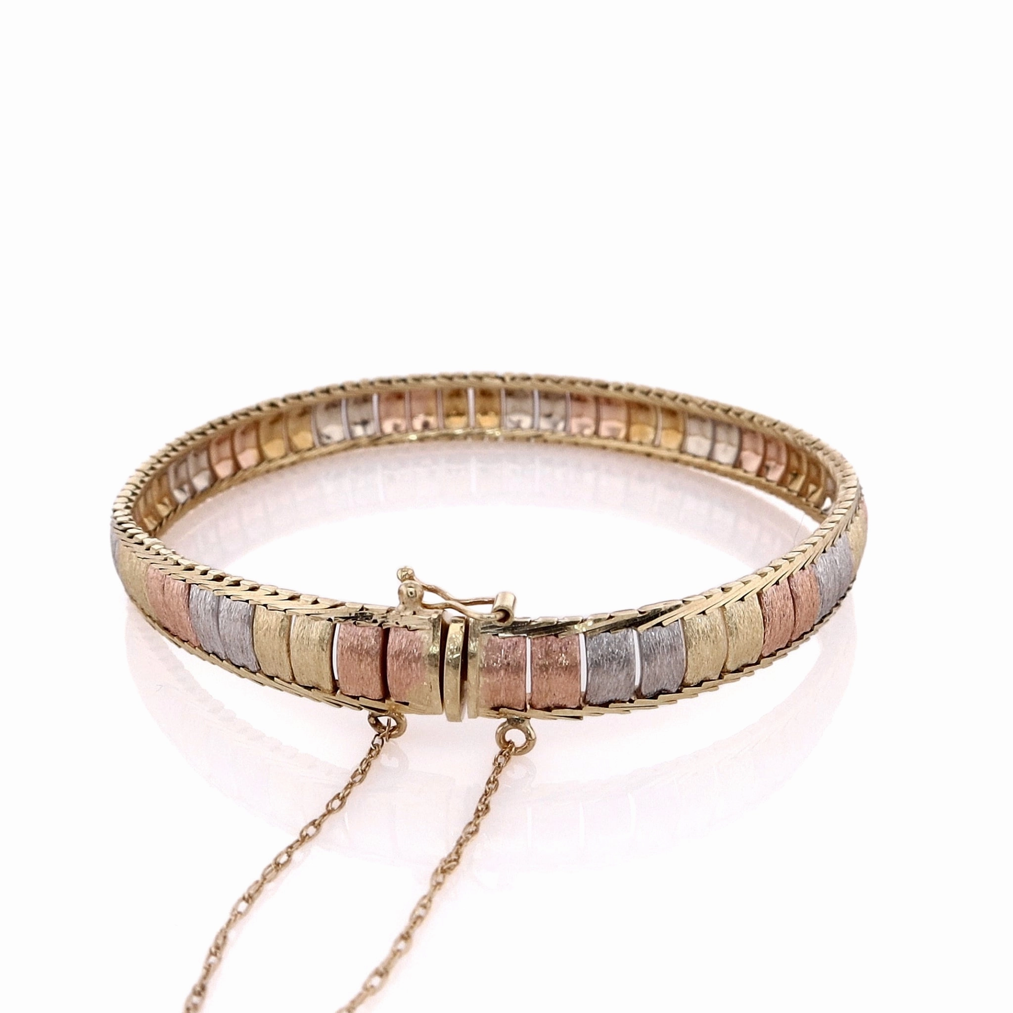 Estate 14k-Tri Soft Bangle Brushed Safety Chain Bracelet