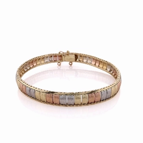 Estate 14k-Tri Soft Bangle Brushed Safety Chain Bracelet