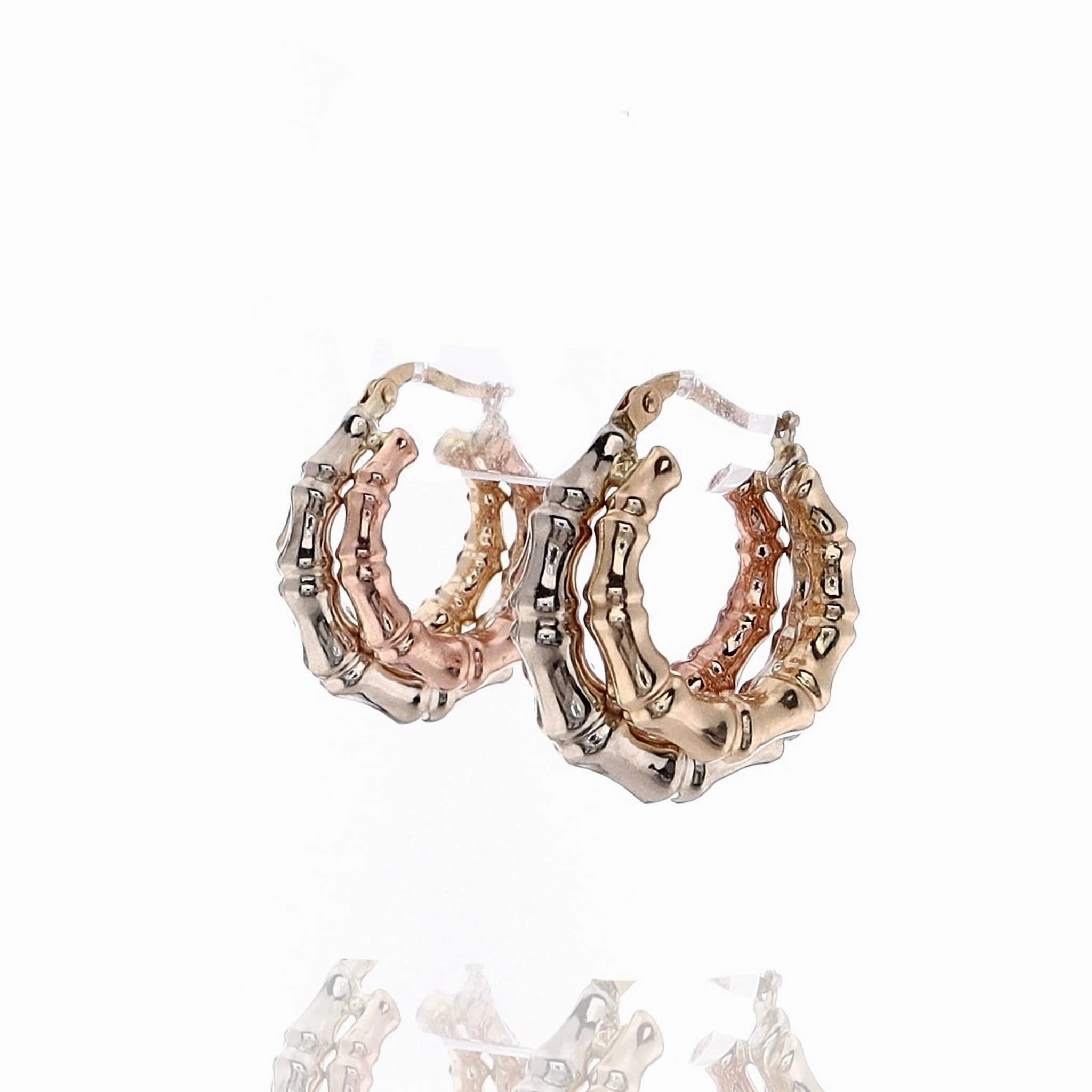 Estate 14k Tri-Tone Gold Triple Bamboo Hoop Earrings