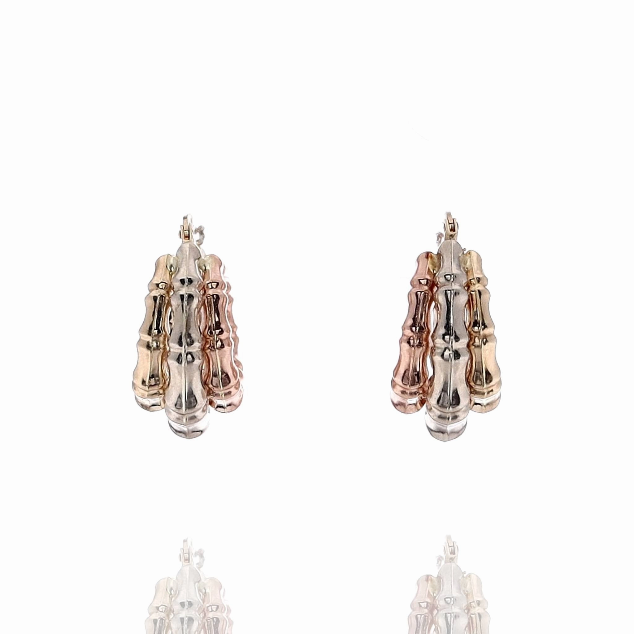 Estate 14k Tri-Tone Gold Triple Bamboo Hoop Earrings