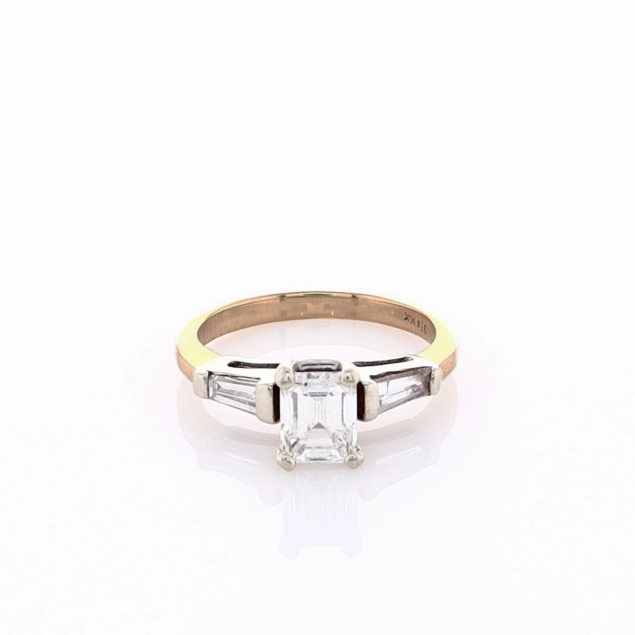 Estate 14k Two-Tone 0.72ct Emerald Cut Three Stone Engagement Ring