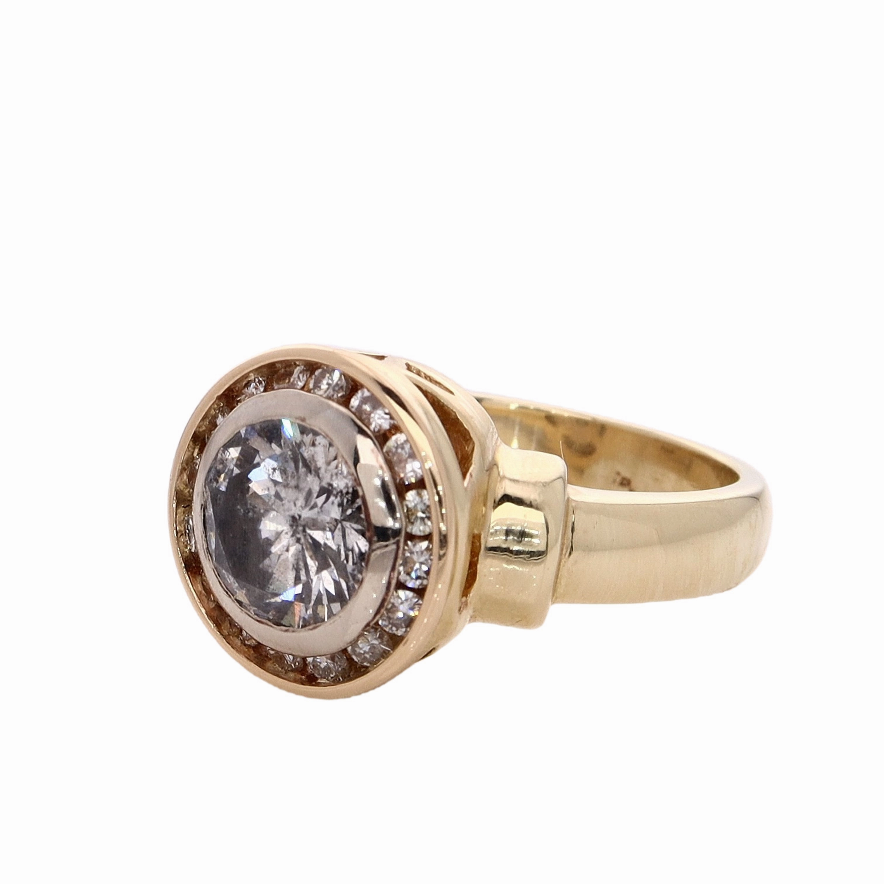 Estate 14k Two Tone Bezel Set Diamond Ring with Halo