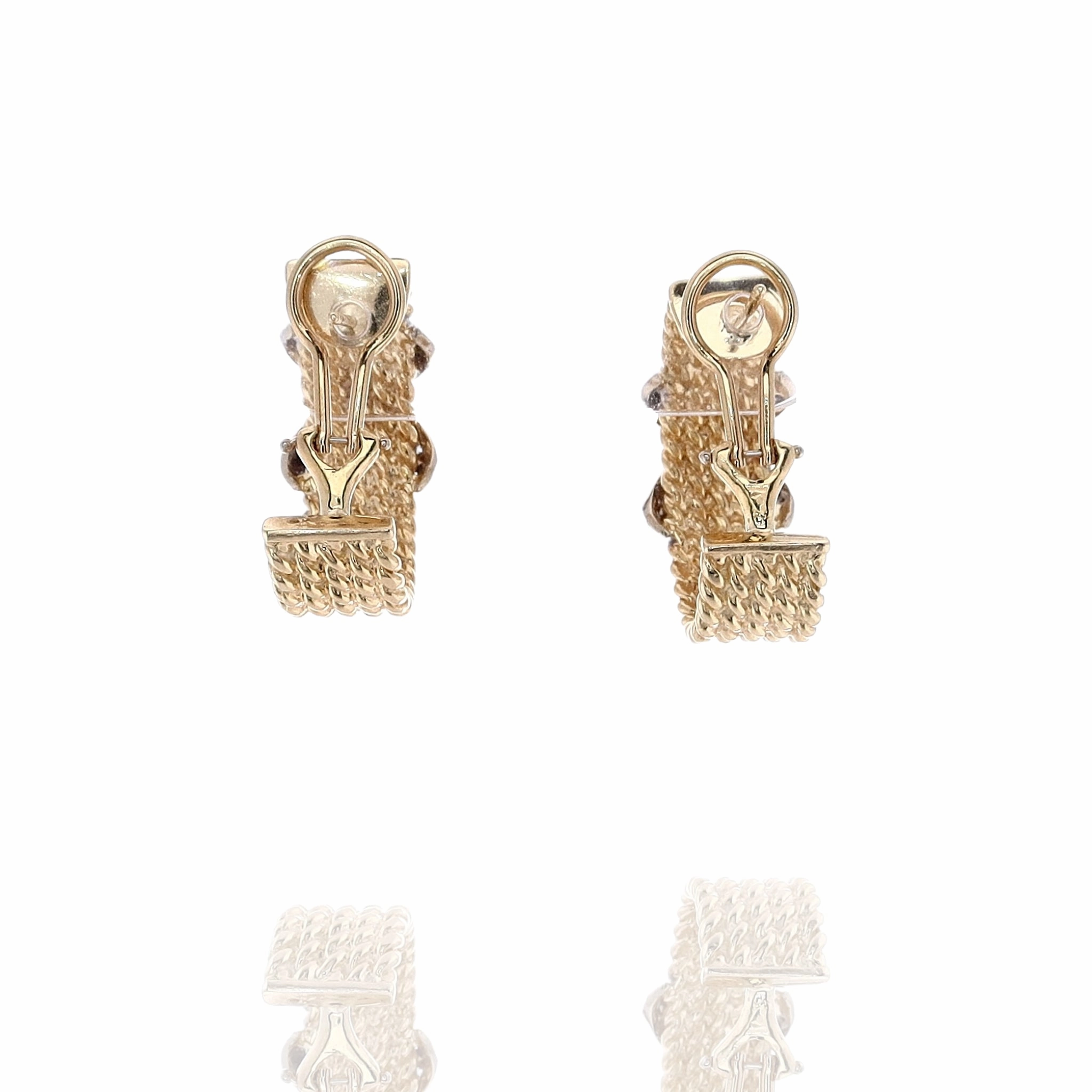 Estate 14k Two-Tone Diamond 5 Row Cable Center "X" Pierced/Clip-On Earrings