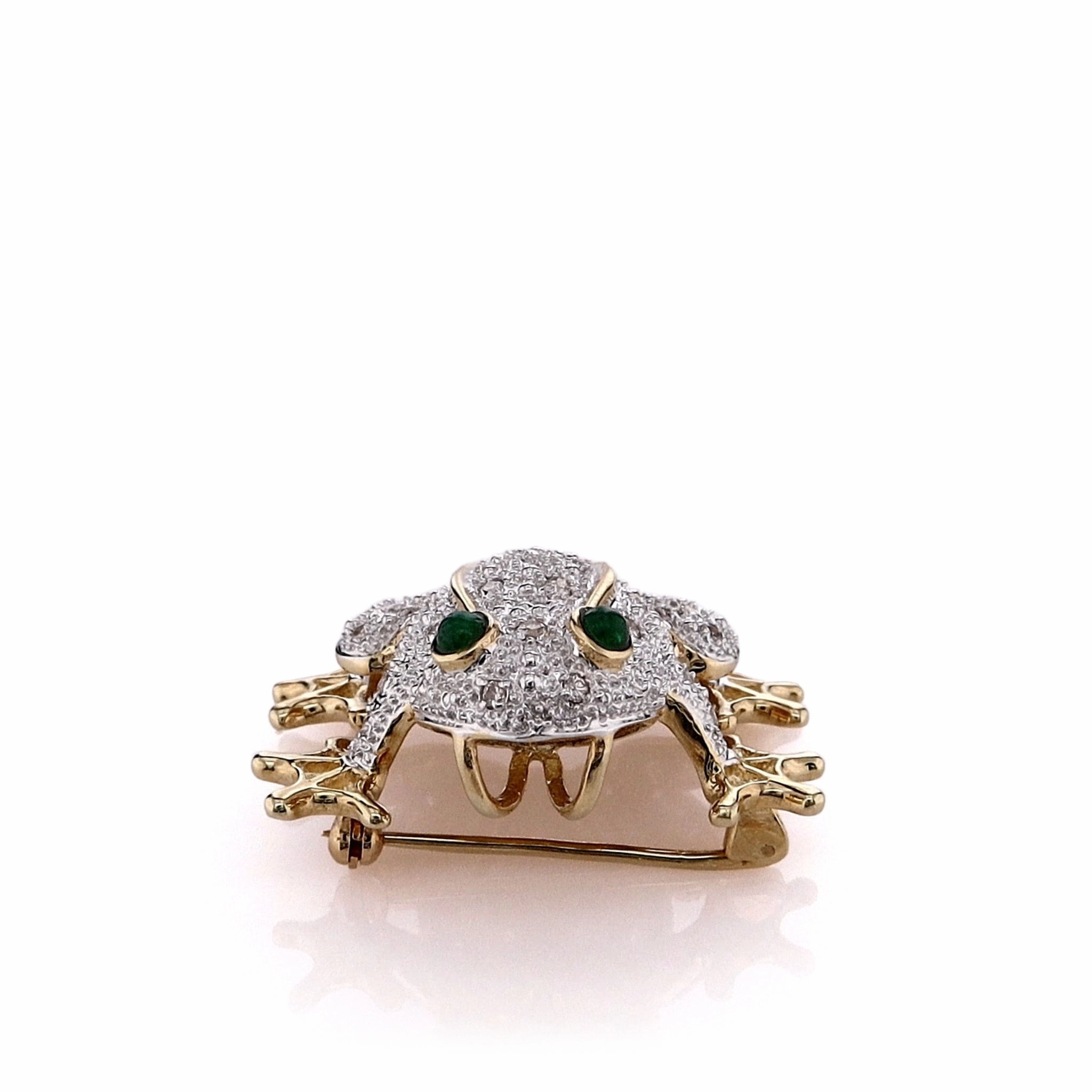 Estate 14k Two-Tone Frog Design Cabochon Emerald and Diamond Pin/Pendant