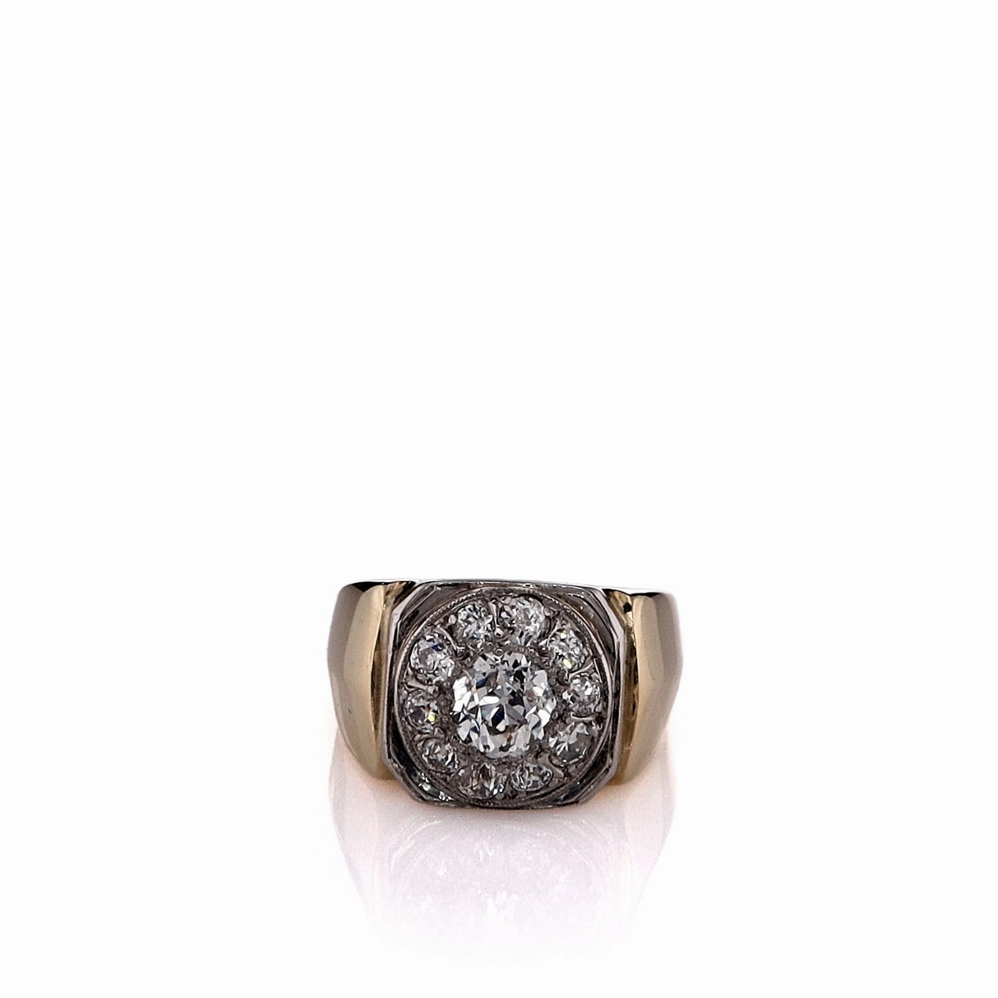 Estate 14k Two-Tone Old European Diamond Cluster Halo Ring