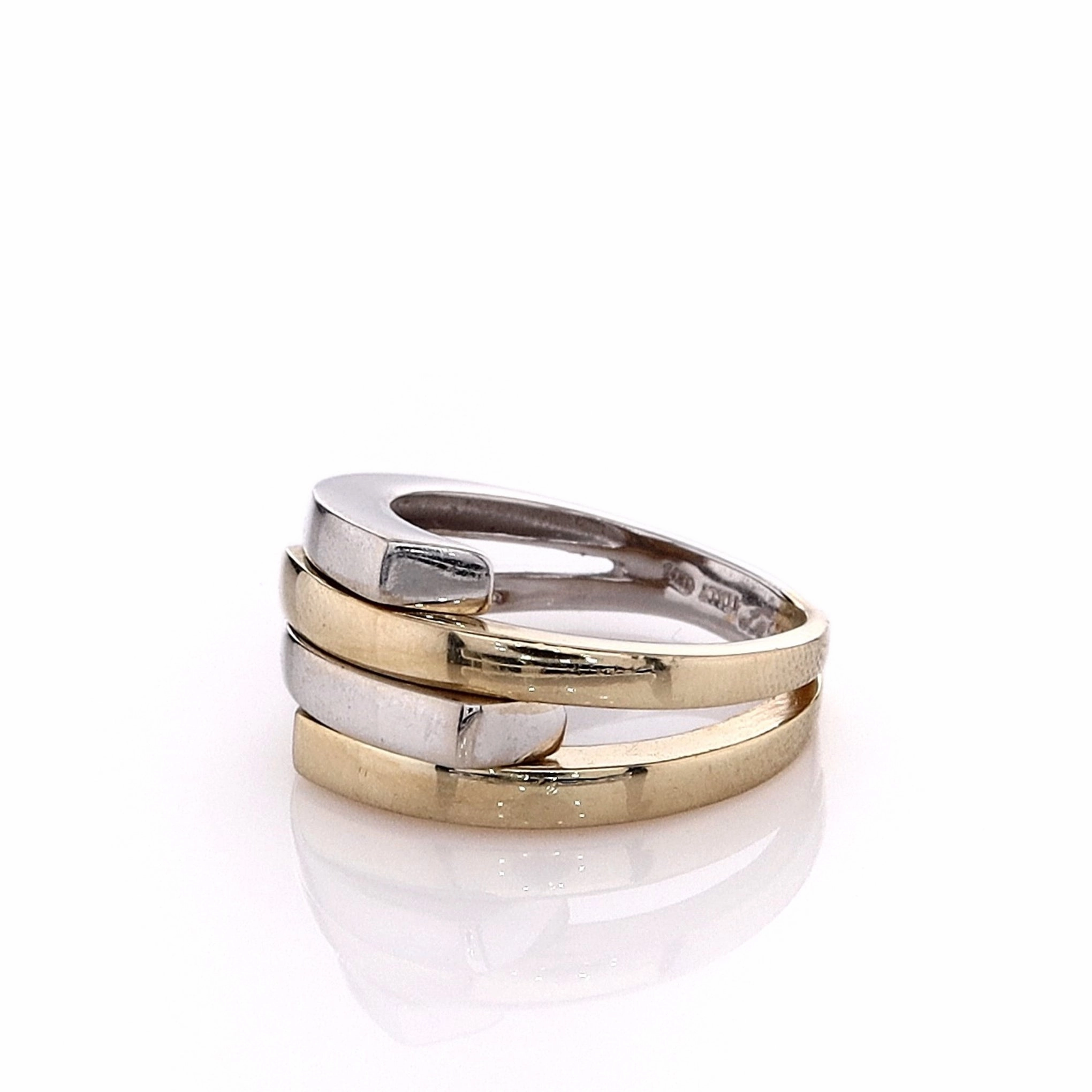 Estate 14k Two-Tone Polished Bars Bypass Design Ring