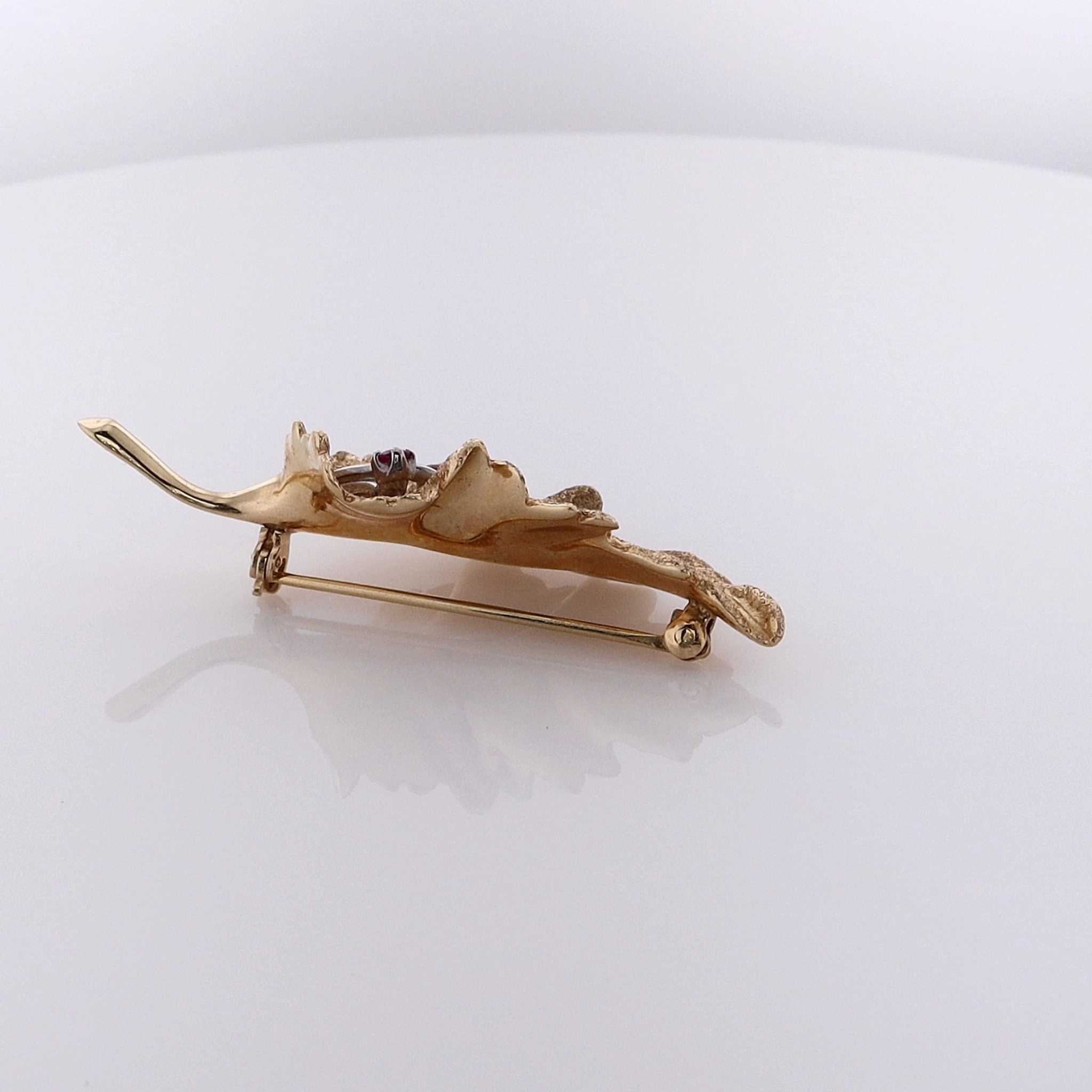 Estate 14k Two Tone Ruby and Diamond Leaf Design Pin