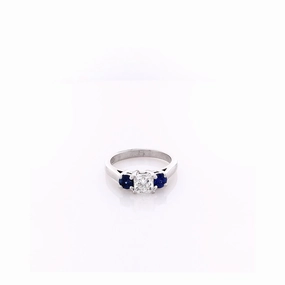 Estate 14k White Gold Basket Sapphire Three Across Ring