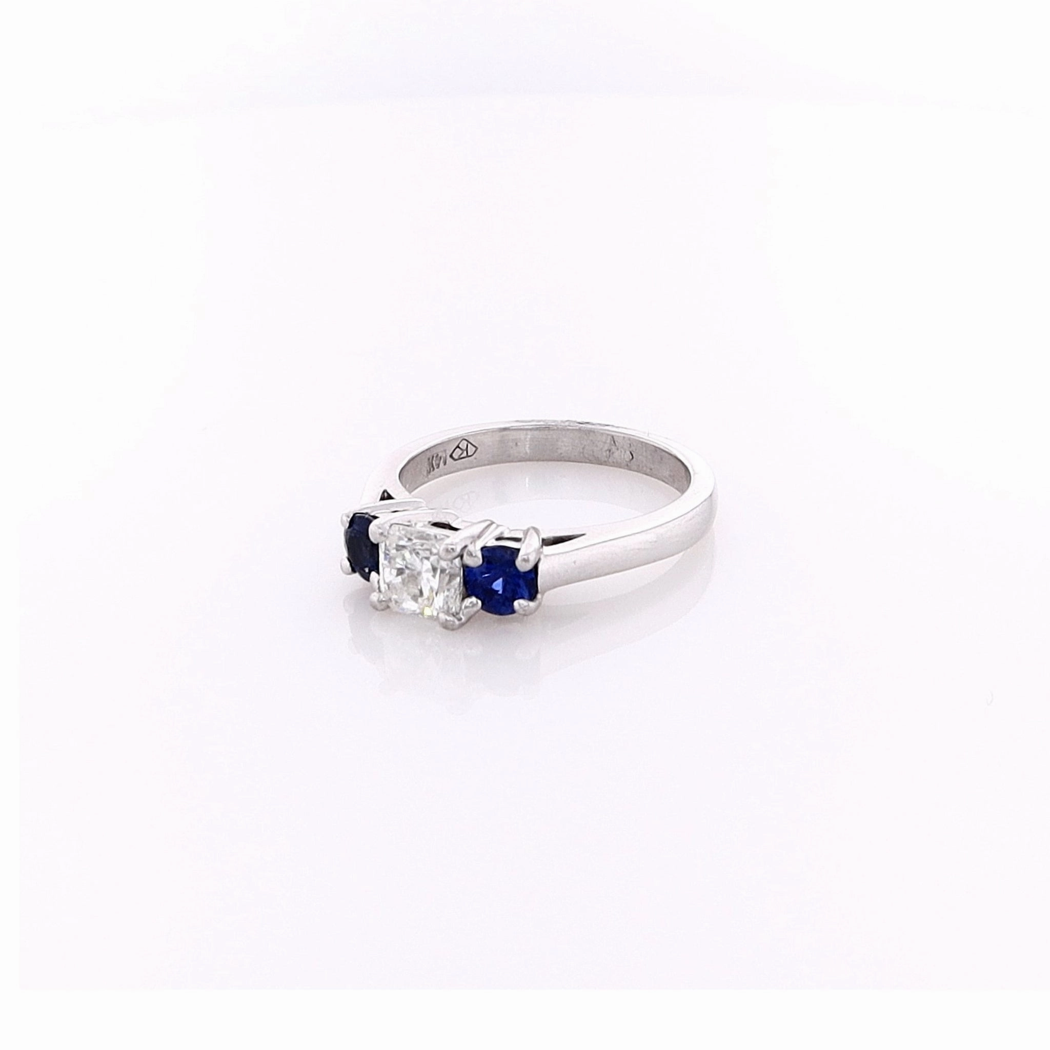 Estate 14k White Gold Basket Sapphire Three Across Ring