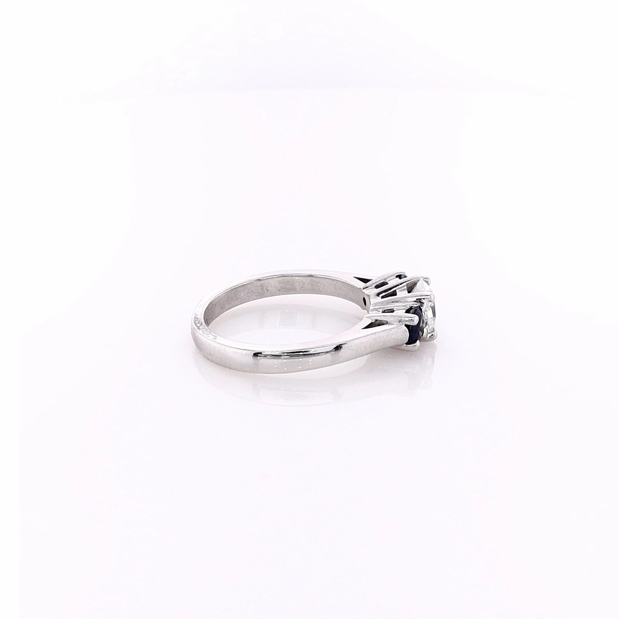 Estate 14k White Gold Basket Sapphire Three Across Ring