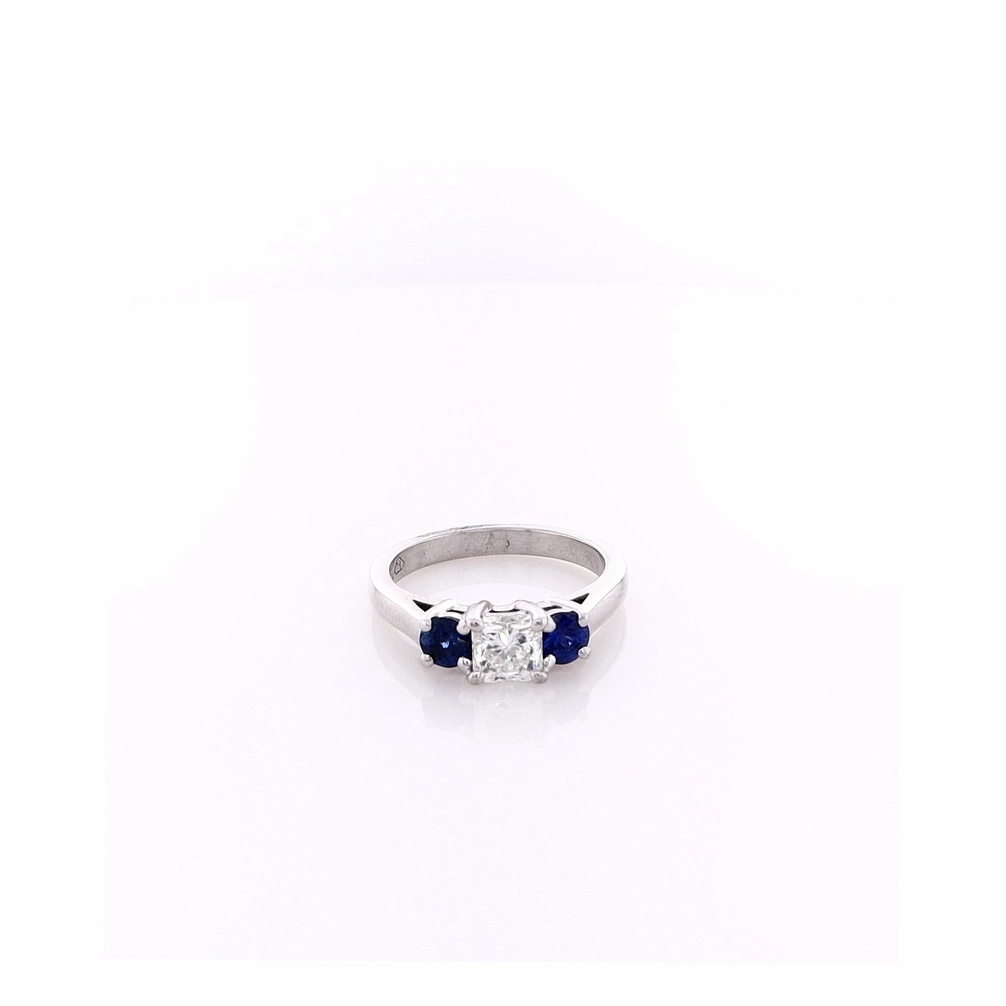 Estate 14k White Gold Basket Sapphire Three Across Ring