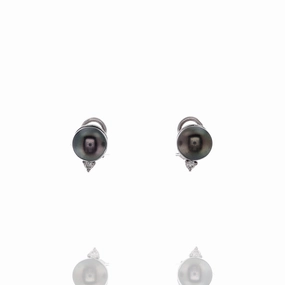 Estate 14k White Gold Black Cultured Pearl Diamond Pierced/Clip-On Earrings