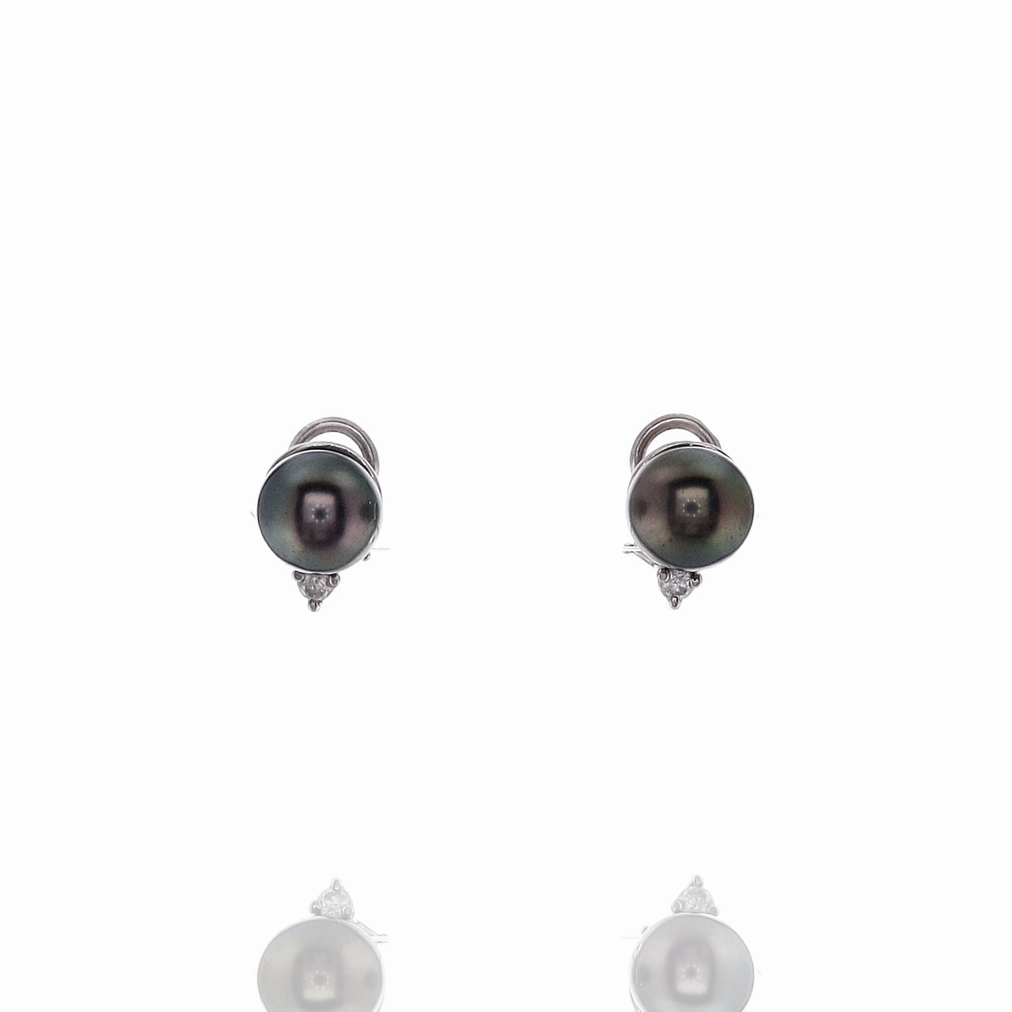 Estate 14k White Gold Black Cultured Pearl Diamond Pierced/Clip-On Earrings
